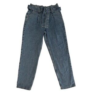 Topshop Pleated Belted High Rise Paperbag Waist Mom Jeans W29